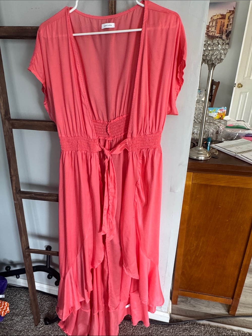 Lascana Coral Pink Tie-Waist swim cover up